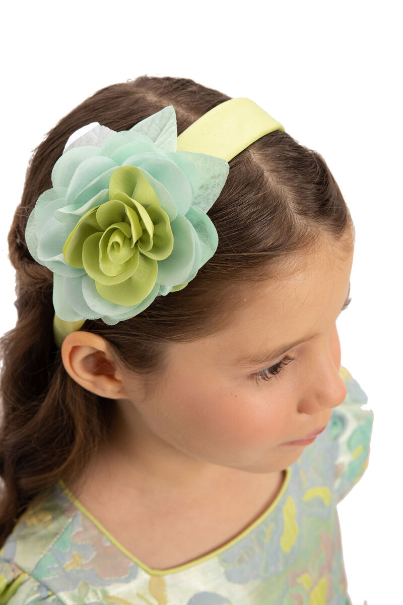 Green Floral Dress with Hair Accessory 3-7 AGE - 9