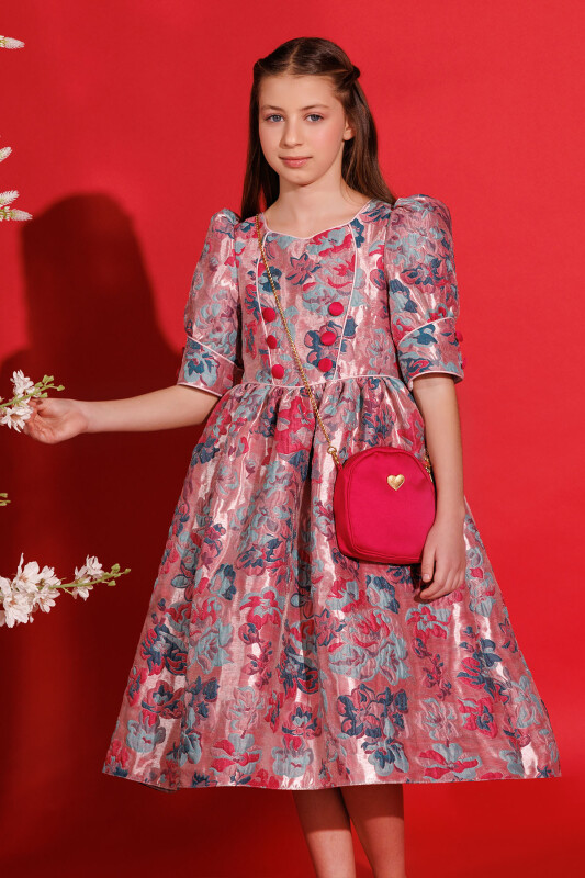 Fuchsia Jacquard Dress with Bag 8-14 AGE 