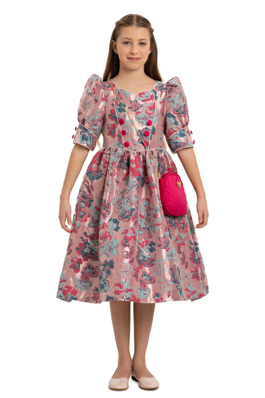 Fuchsia Jacquard Dress with Bag 8-14 AGE - 4