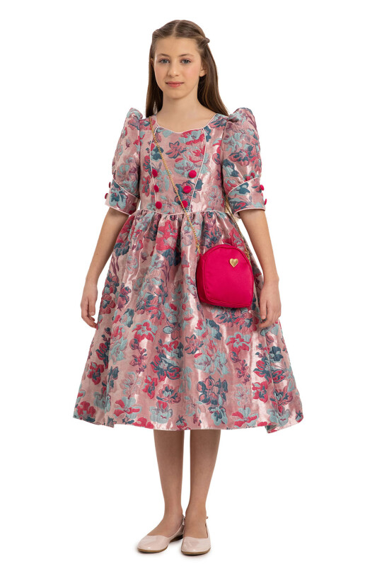 Fuchsia Jacquard Dress with Bag 8-14 AGE - 5