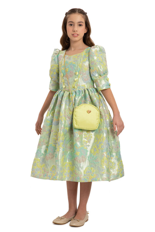 Green Jacquard Dress with Bag 8-14 AGE - 4