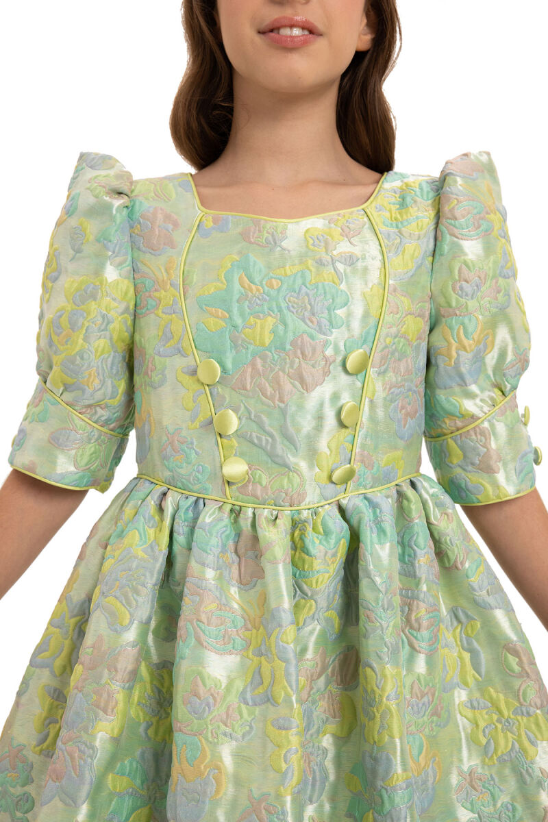 Green Jacquard Dress with Bag 8-14 AGE - 6