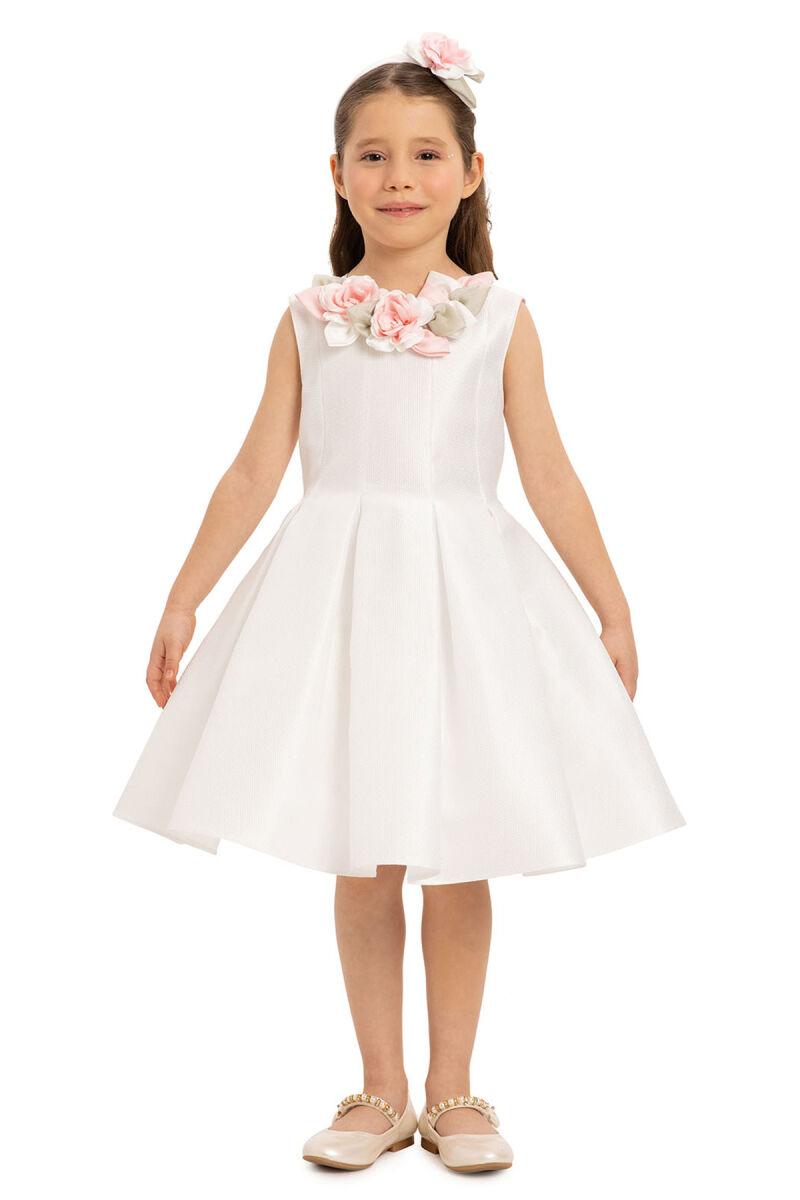 Ecru Girls Dress with Hair Accessory 3-7 AGE - 4