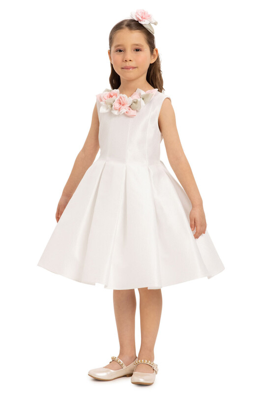 Ecru Girls Dress with Hair Accessory 3-7 AGE - 5