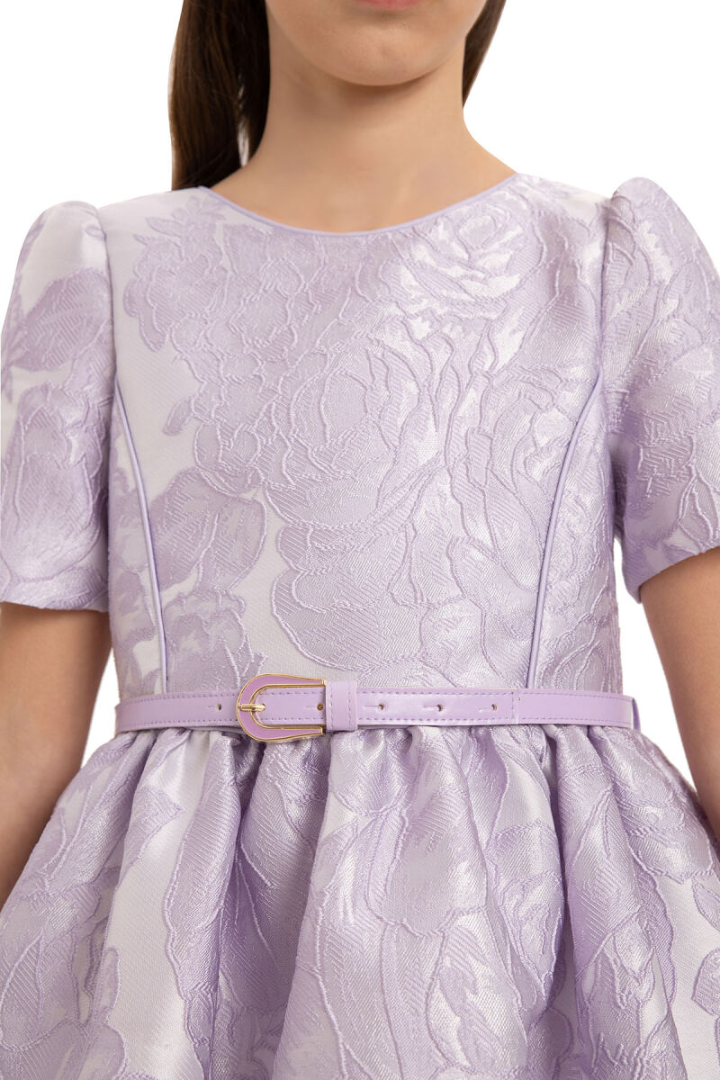 Lilac Jacquard Dress with Belt and Handag 8-14 AGE - 8