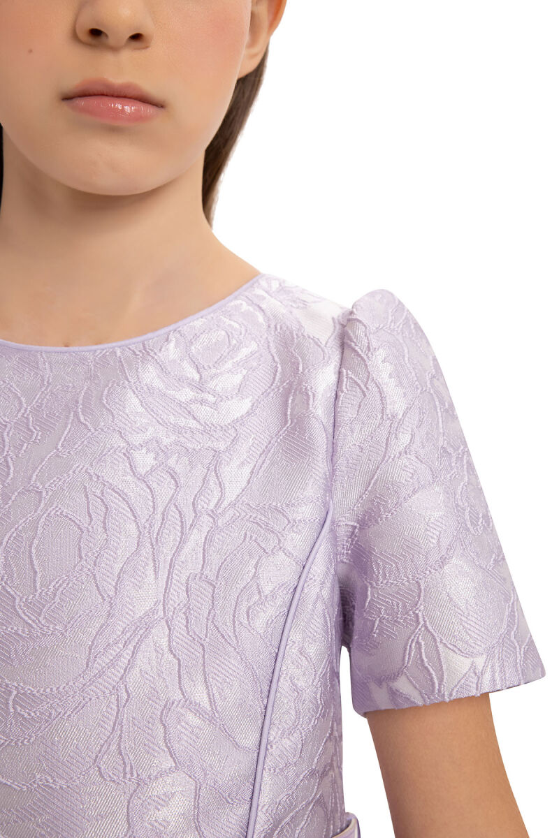 Lilac Jacquard Dress with Belt and Handag 8-14 AGE - 9