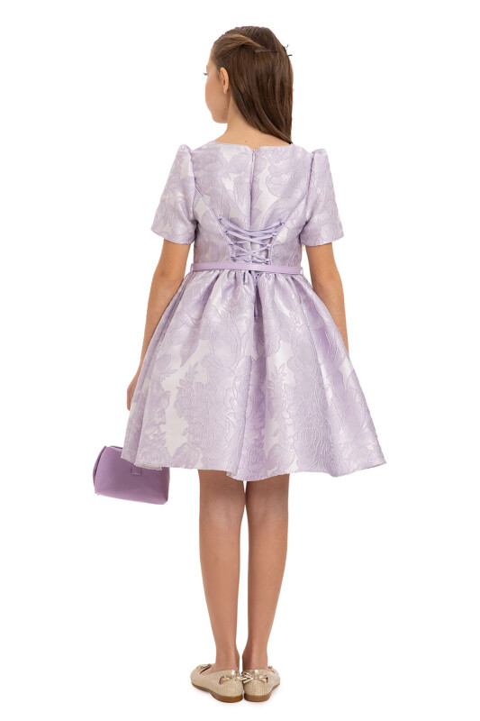 Lilac Jacquard Dress with Belt and Handag 8-14 AGE - 11