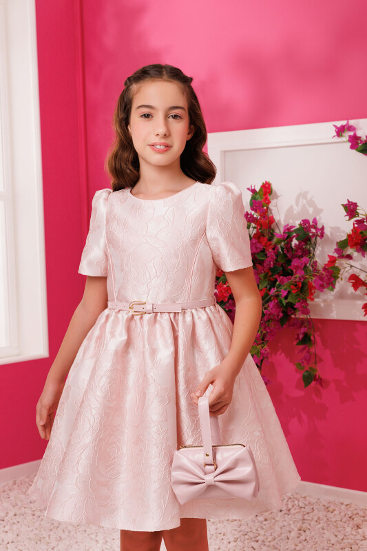 Powder Jacquard Dress with Belt and Handag 8-14 AGE - 1