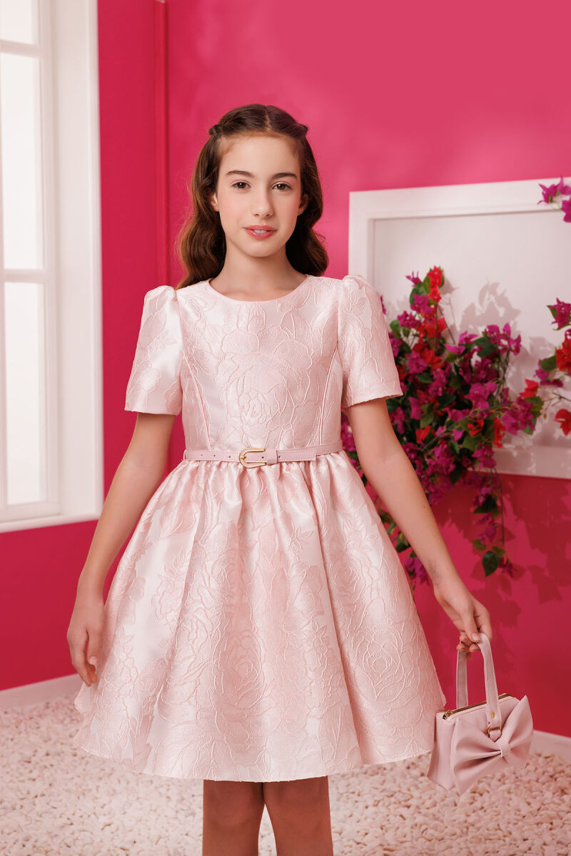 Powder Jacquard Dress with Belt and Handag 8-14 AGE - 3