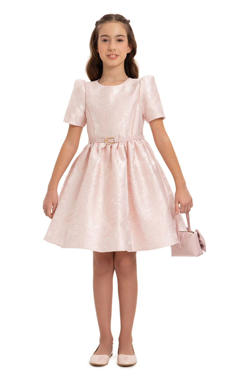 Powder Jacquard Dress with Belt and Handag 8-14 AGE - 4