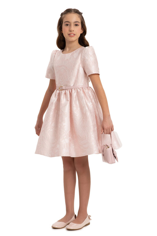 Powder Jacquard Dress with Belt and Handag 8-14 AGE - 5