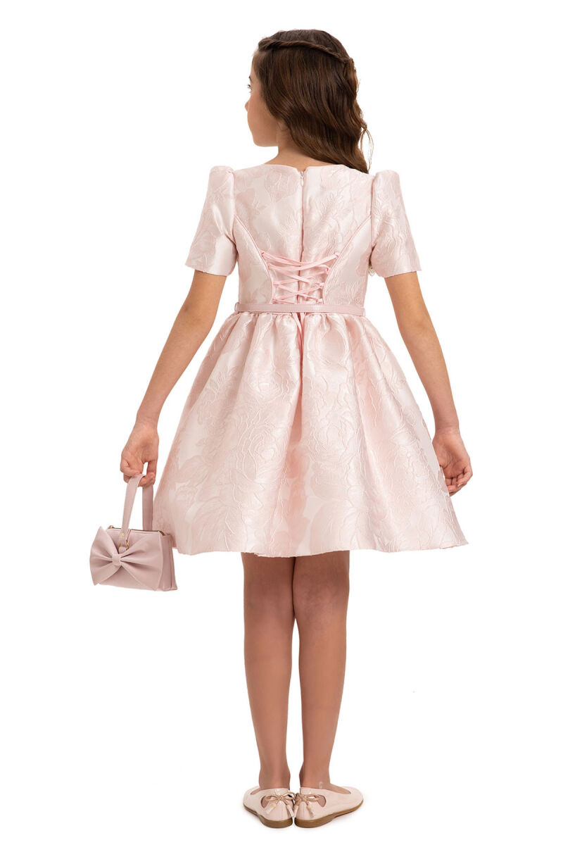 Powder Jacquard Dress with Belt and Handag 8-14 AGE - 9