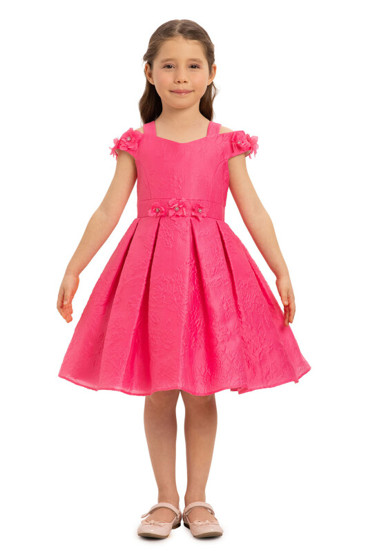 Fuchsia Girls Floral Jacquard Dress 3-7 AGE - 1