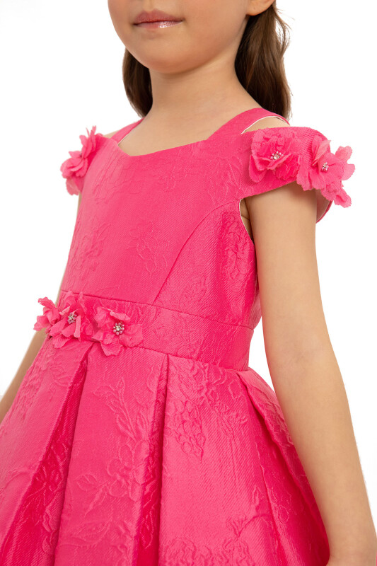 Fuchsia Girls Floral Jacquard Dress 3-7 AGE - 3