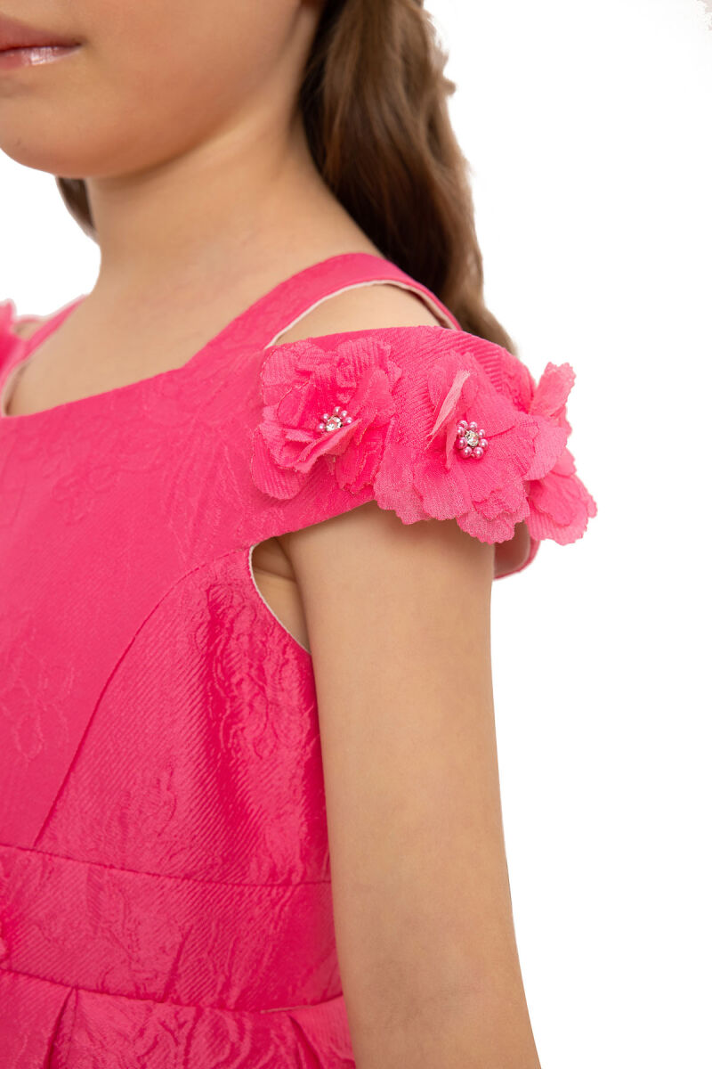 Fuchsia Girls Floral Jacquard Dress 3-7 AGE - 4