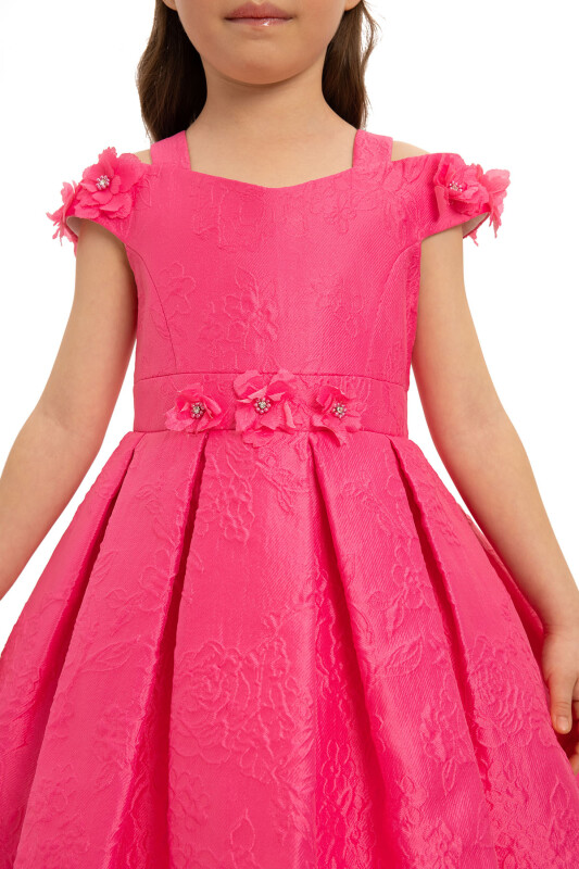 Fuchsia Girls Floral Jacquard Dress 3-7 AGE - 5