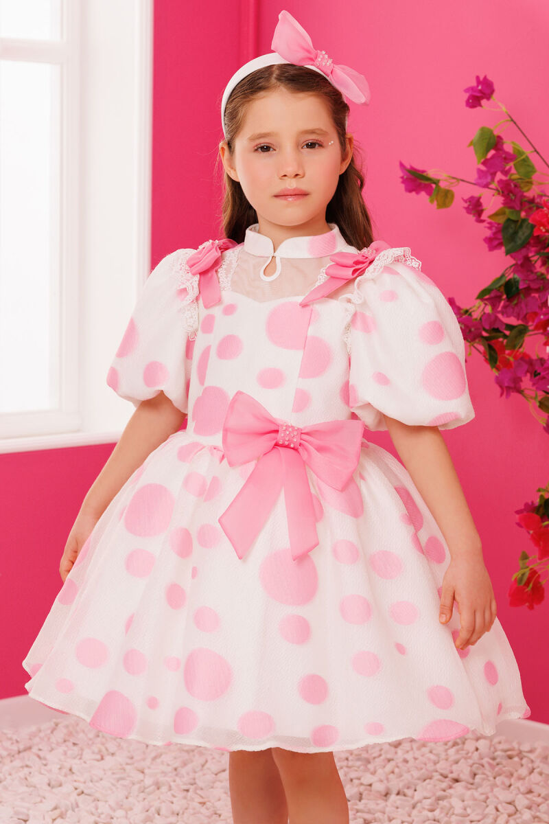 Pink Polka Dot Dress with Hair Accessory 3-7 AGE - 1