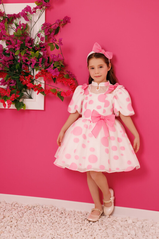 Pink Polka Dot Dress with Hair Accessory 3-7 AGE - 2