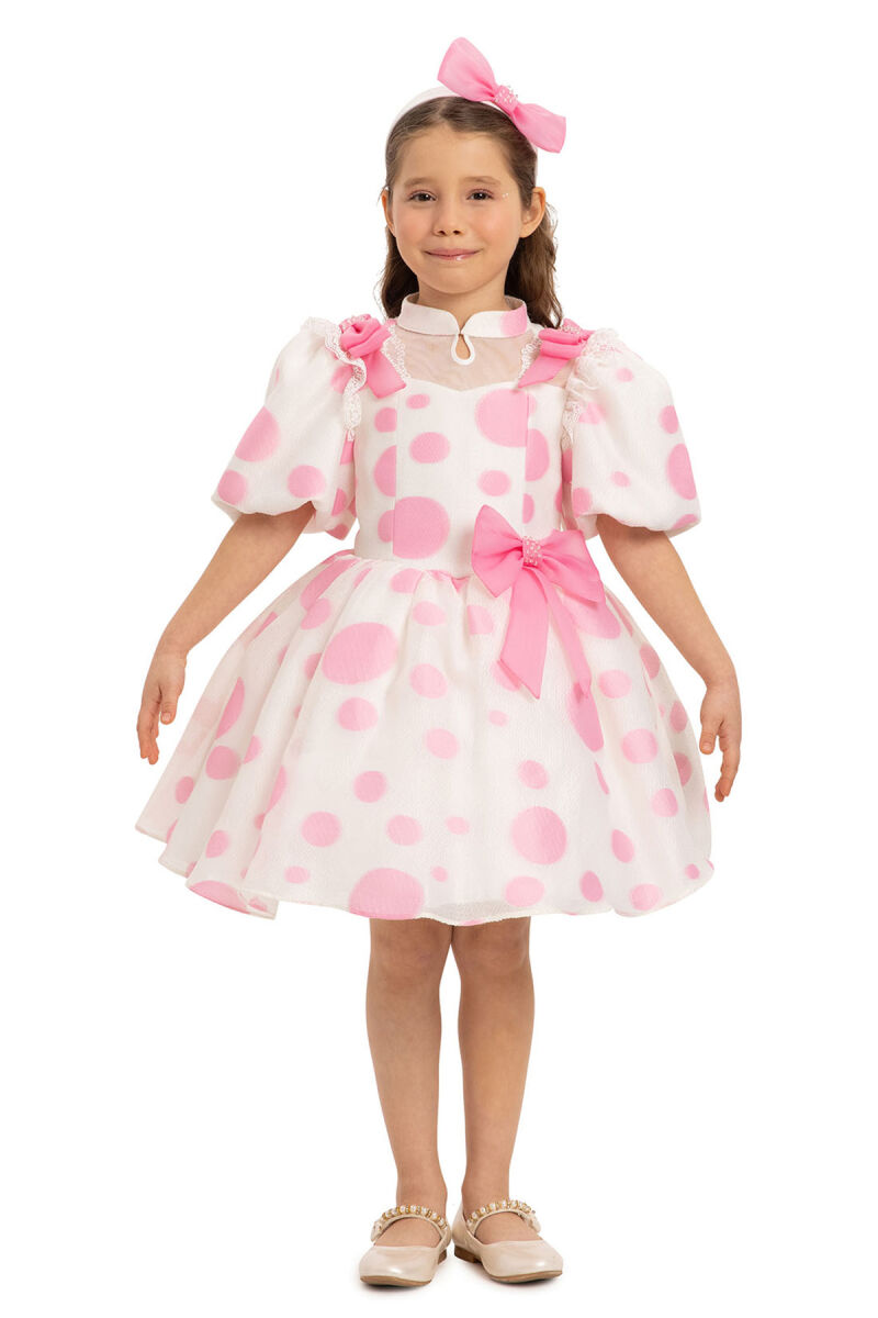 Pink Polka Dot Dress with Hair Accessory 3-7 AGE - 4