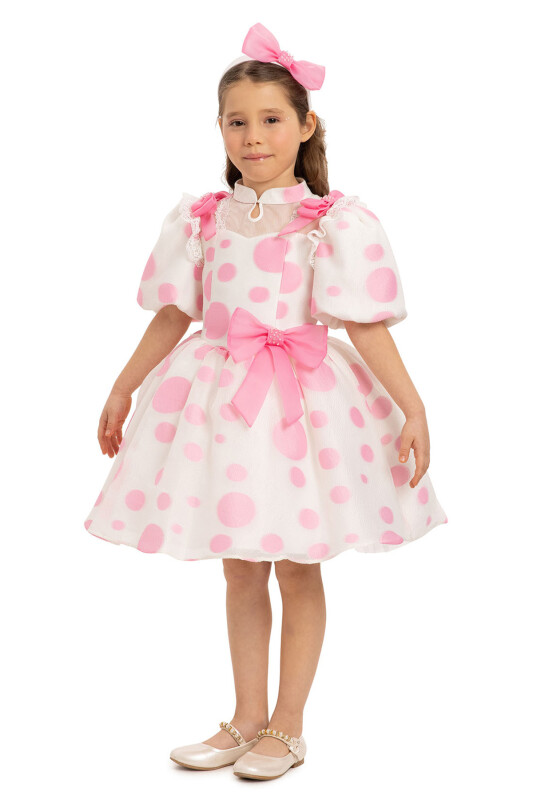 Pink Polka Dot Dress with Hair Accessory 3-7 AGE - 5