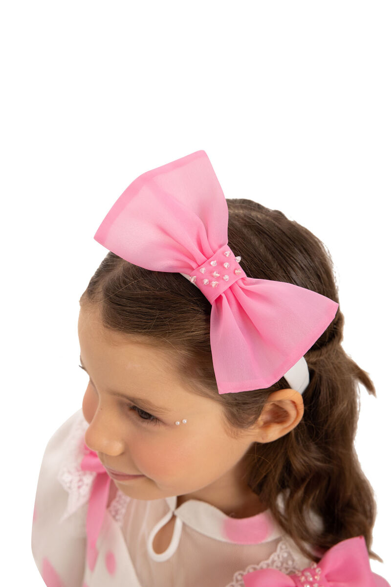 Pink Polka Dot Dress with Hair Accessory 3-7 AGE - 12