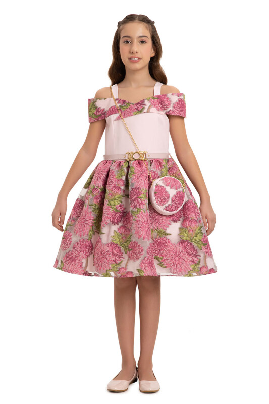 Fuchsia Girls Jacquard Dress with Bag 8-14 AGE - 4