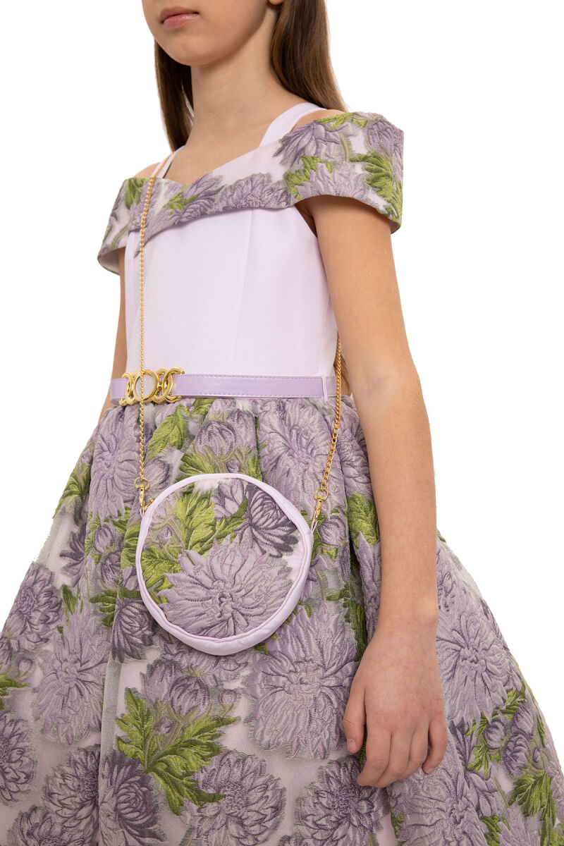 Lilac Girls Jacquard Dress with Bag 8-14 AGE - 6