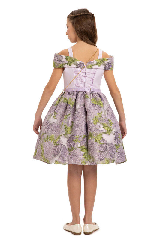 Lilac Girls Jacquard Dress with Bag 8-14 AGE - 11