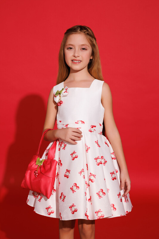 Ecru Cherry Dress with Matching Bag 3-7 AGE - 3