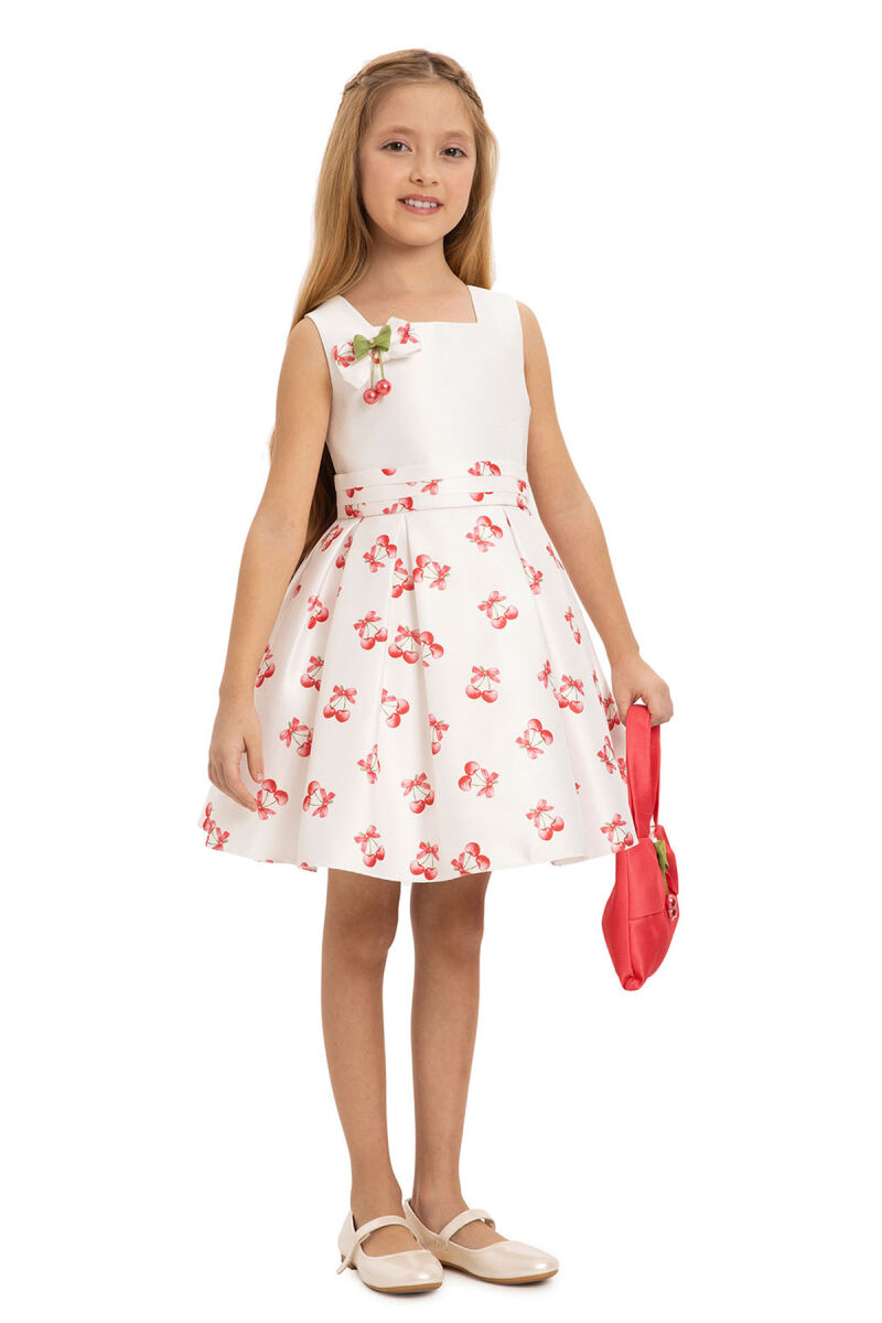 Ecru Cherry Dress with Matching Bag 3-7 AGE - 5