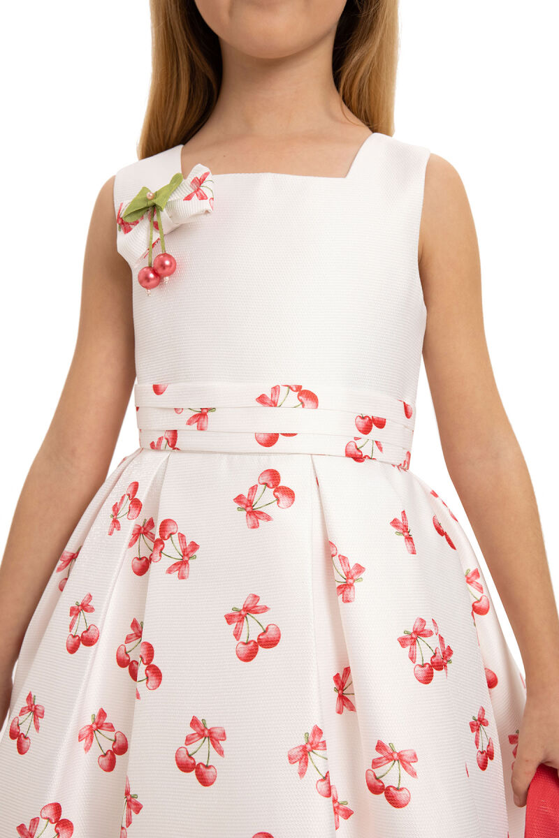 Ecru Cherry Dress with Matching Bag 3-7 AGE - 7