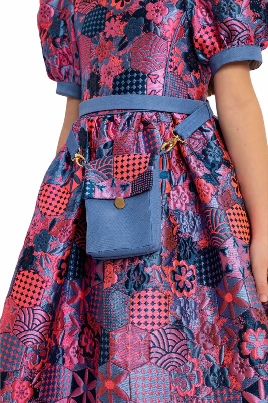 Blue Girls Jacquard Dress with Bag 8-14 AGE - 6