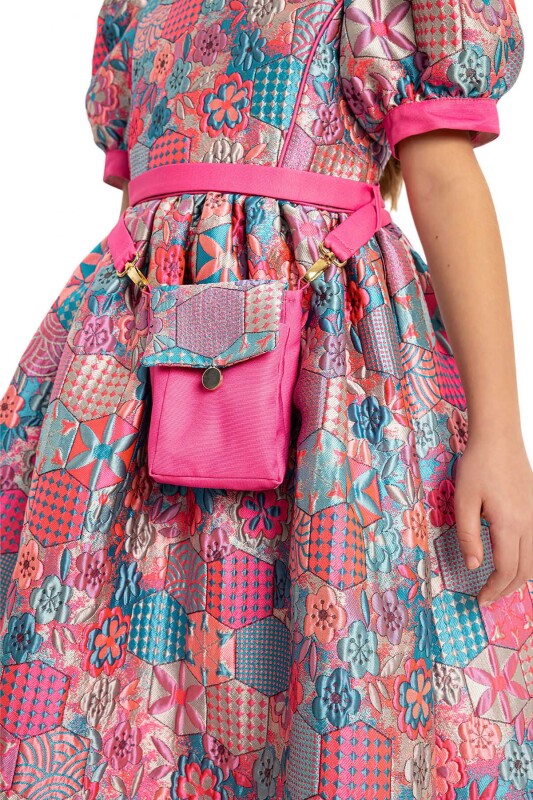 Pink Girls Jacquard Dress with Bag 8-14 AGE - 7