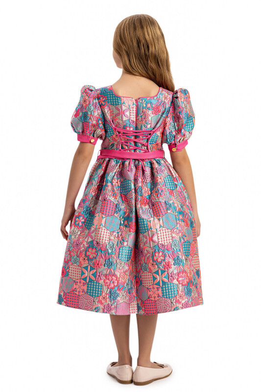 Pink Girls Jacquard Dress with Bag 8-14 AGE - 10