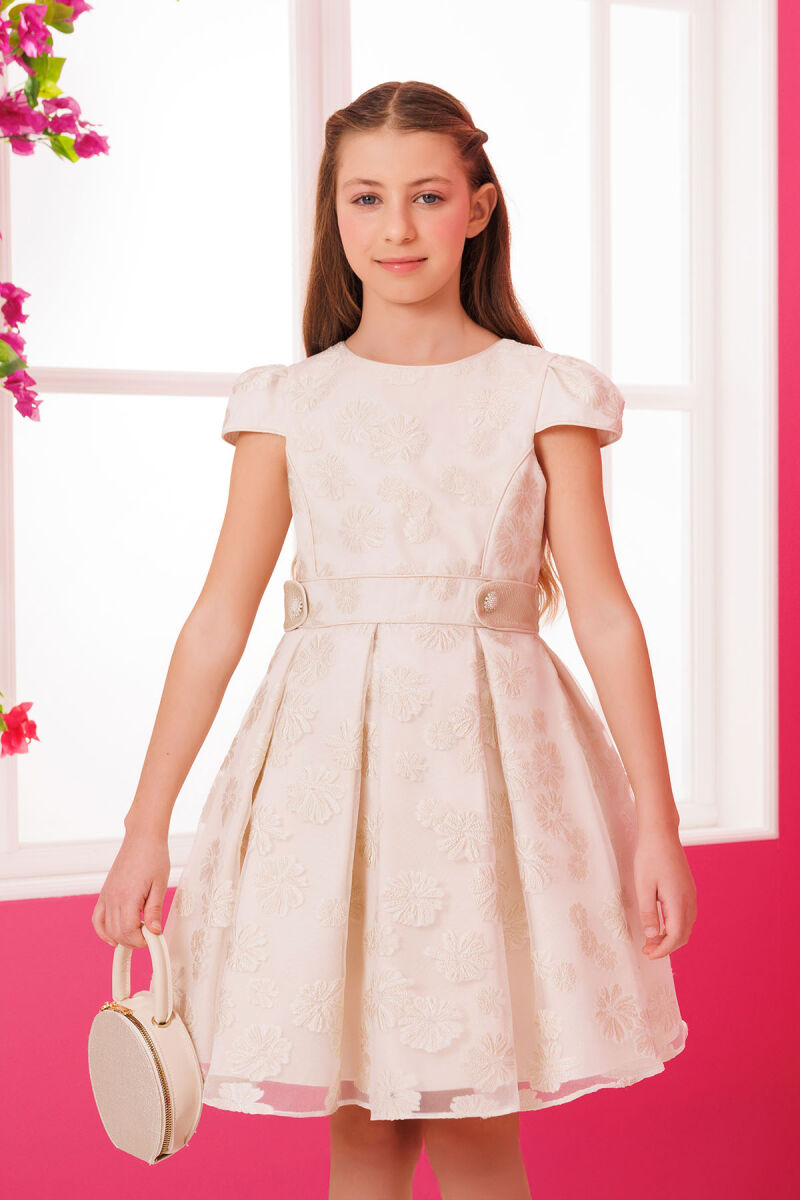 Beige Stylish Dress with Matching Bag 8-14 AGE - 2