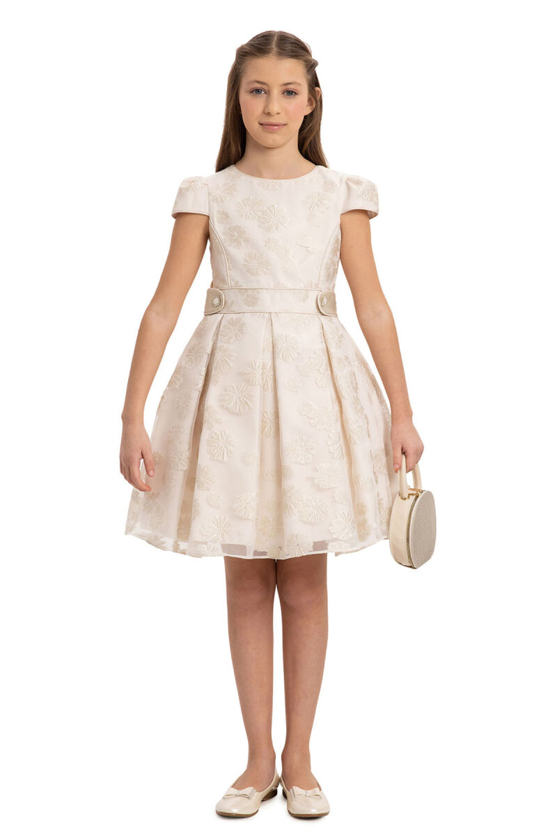 Beige Stylish Dress with Matching Bag 8-14 AGE - 4