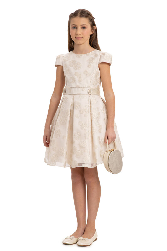 Beige Stylish Dress with Matching Bag 8-14 AGE - 5