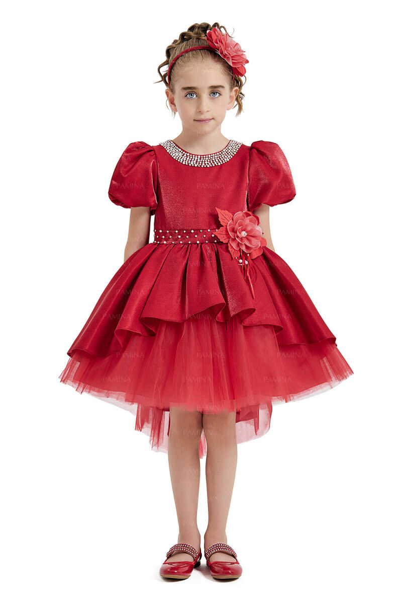 Red Layered Skirted Dress 4-8 AGE 33044PR - 1