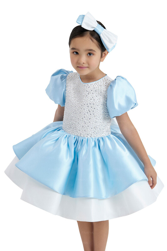 Blue Balloon-Sleeved Dress 2-6 AGE 33042PR - 3