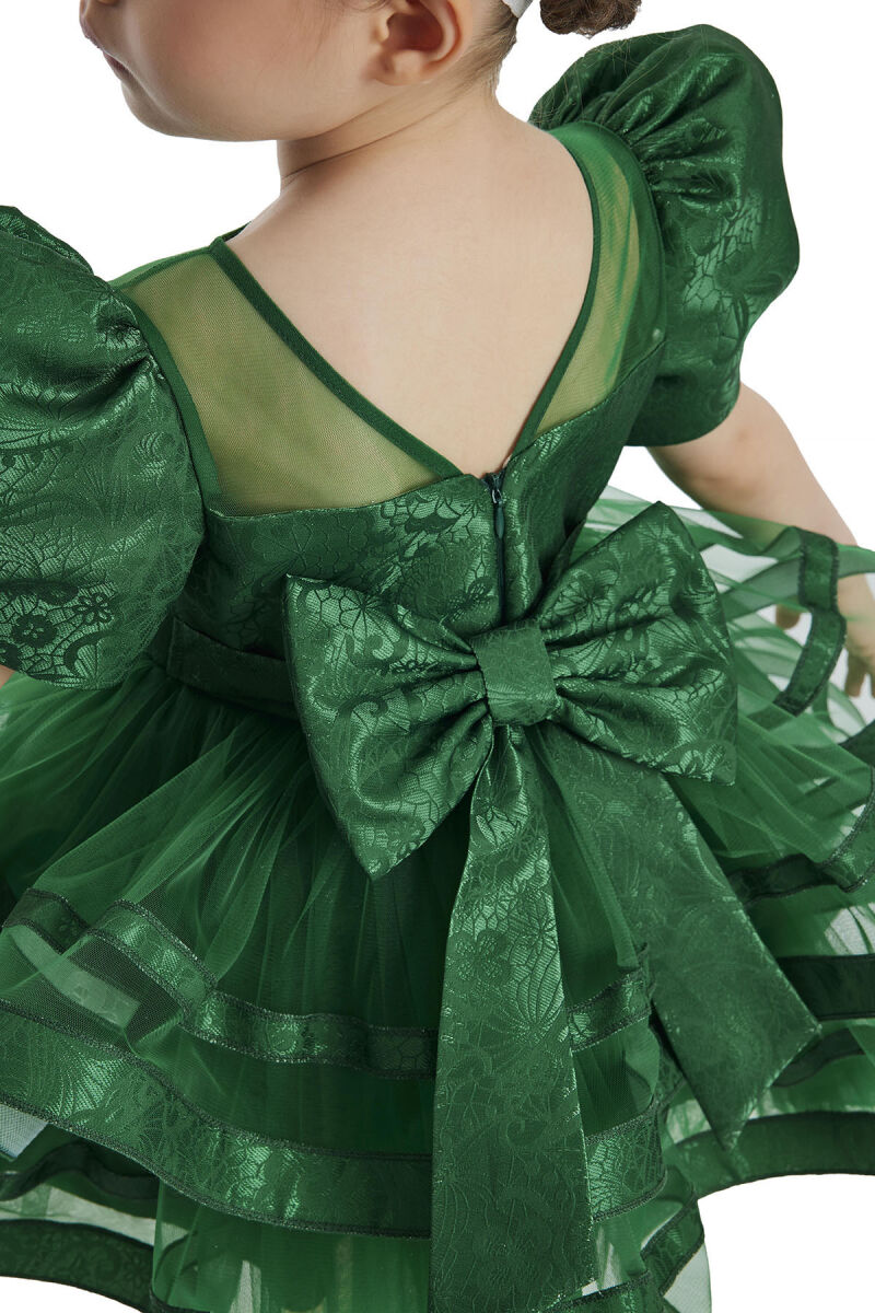 Green Puff Sleeve Girl's Dress 3-7 AGE 34061PR - 10