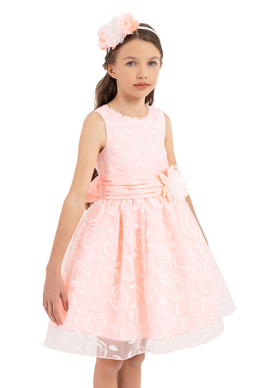 Salmon Sleeveless cutting dress for girls 8-12 AGE 33220PR - 3