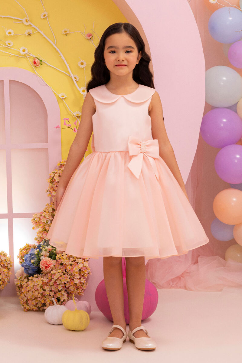 Salmon Baby Collar Girls Dress 3-7 AGE 34133PR - 1
