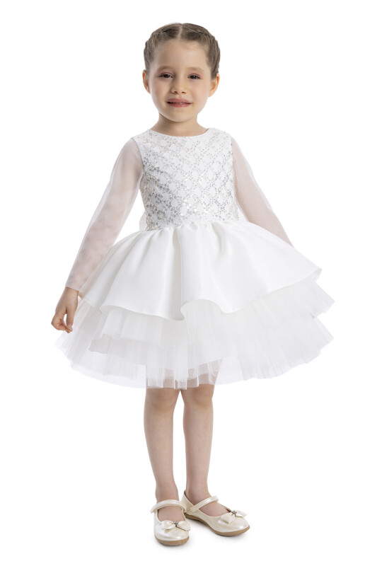 Ecru Layered Skirted Girls Dress 6-24 MONTH 34193PR - 3