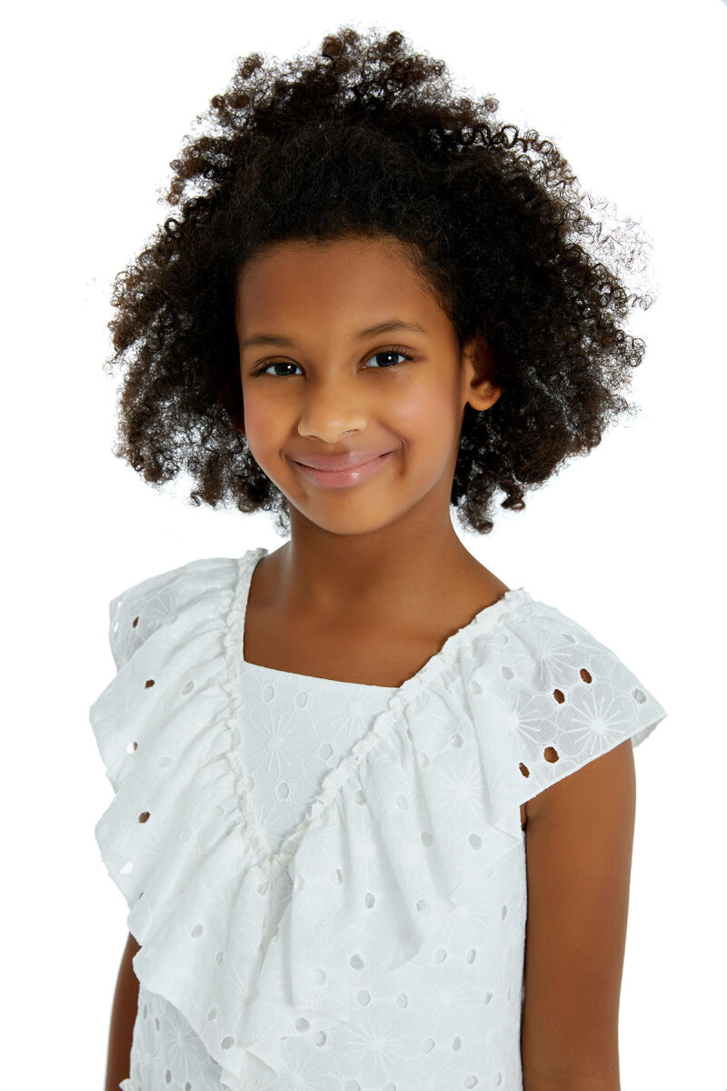 Ecru Girl Frilly Brode Dress 4-8 AGE 324703CA - 3