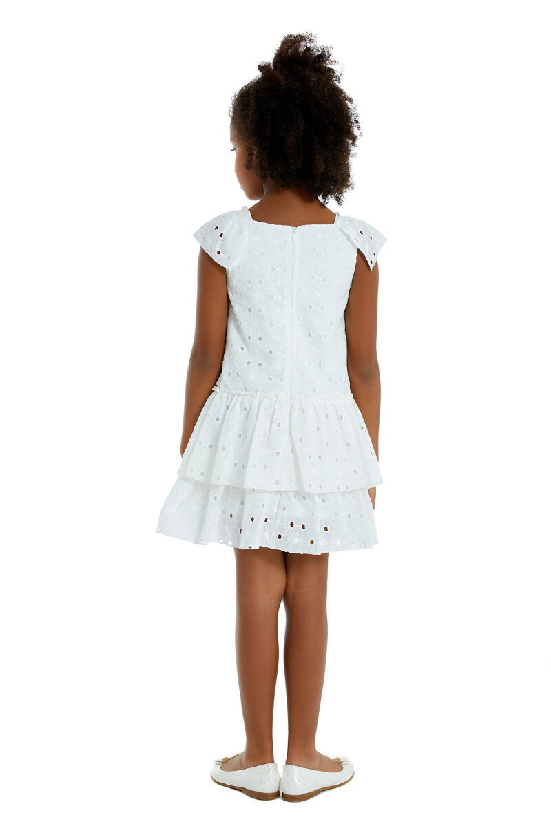 Ecru Girl Frilly Brode Dress 4-8 AGE 324703CA - 4