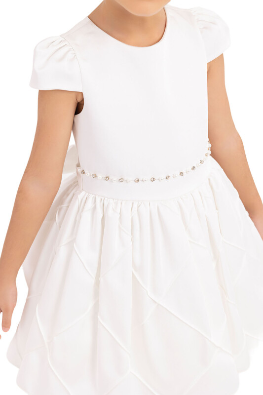 Ecru Moon-Sleeved Dress for Girls 2-6 AGE 33176PR - 4