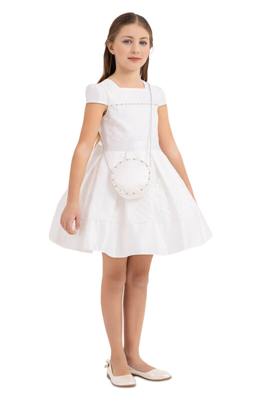 Ecru Square-collar dress for girls 4-8 AGE 33224PR - 2