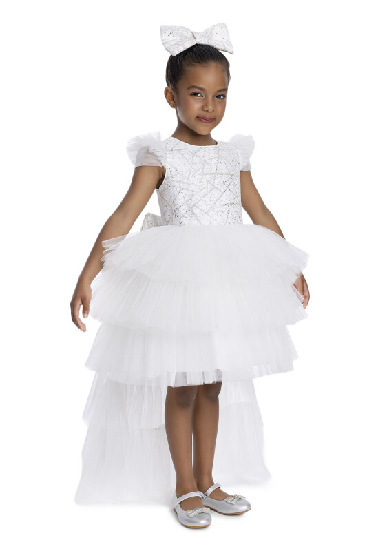 Ecru Layered Ruffled Girl's Dress 3-7 AGE 34148PR - 2
