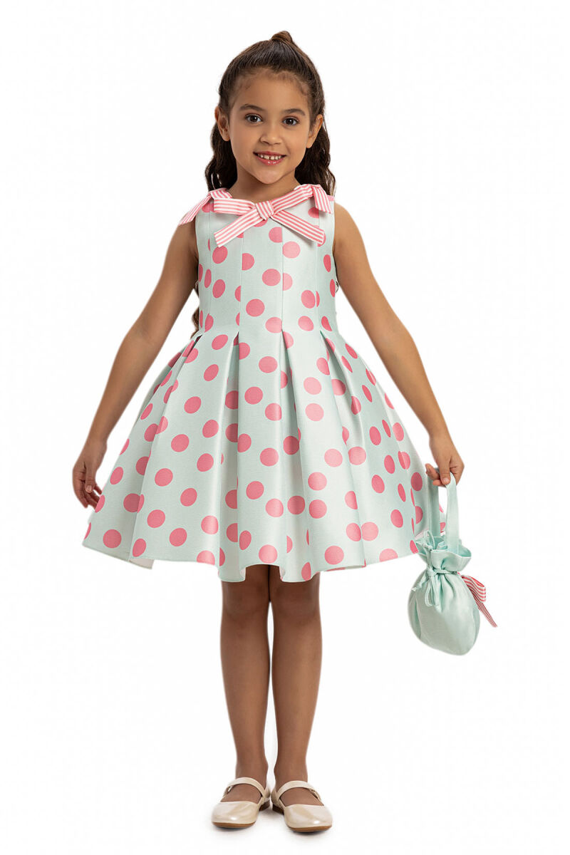Mint Polka Dot Dress with Matching Bag 3-7 AGE 35316PR - 1