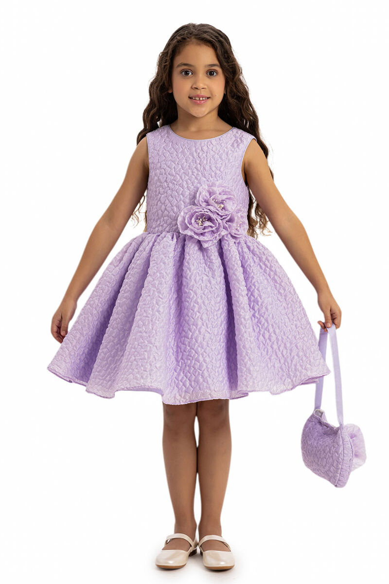 Lilac Textured Dress with Matching Bag 3-7 AGE 35303PR - 4